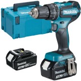 Makita DHP485RFJ - Masina de gaurit si insurubat cu percutie cu 2 acumulatori Li-Ion 18 V 3 Ah 50 Nm motor fara perii led iluminare valiza speciala