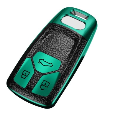 Husa Cheie Audi A4, SmartKey, Tpu, Aspect Piele, Verde foto