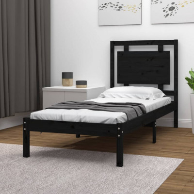 vidaXL Cadru de pat single, negru, 90x190 cm, lemn masiv foto