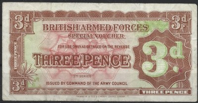 !!! RARR : MAREA BRITANIE , VOUCHER MILITAR - 3 PENCE (1948} - P M16a - UNC / CEL DIN SCAN foto