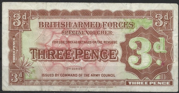 !!! RARR : MAREA BRITANIE , VOUCHER MILITAR - 3 PENCE (1948} - P M16a - UNC / CEL DIN SCAN