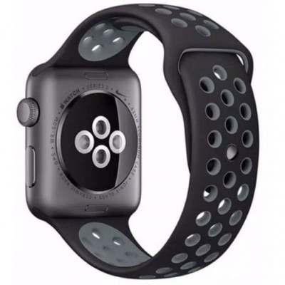 Curea iUni compatibila cu Apple Watch 1/2/3/4/5/6/7, 40mm, Silicon Sport, Negru/Argintiu foto