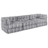 Canapea Modulară cu 3 Locuri și Pouffe - Gri Deschis din Țesătură, Se transformă simplu
