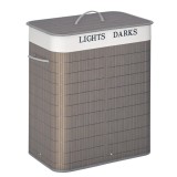 HOMCOM Cos de rufe 100L cu 2 cosuri bambus pliabil capac maner cu sac detasabil si lavabil gri | Aosom Romania