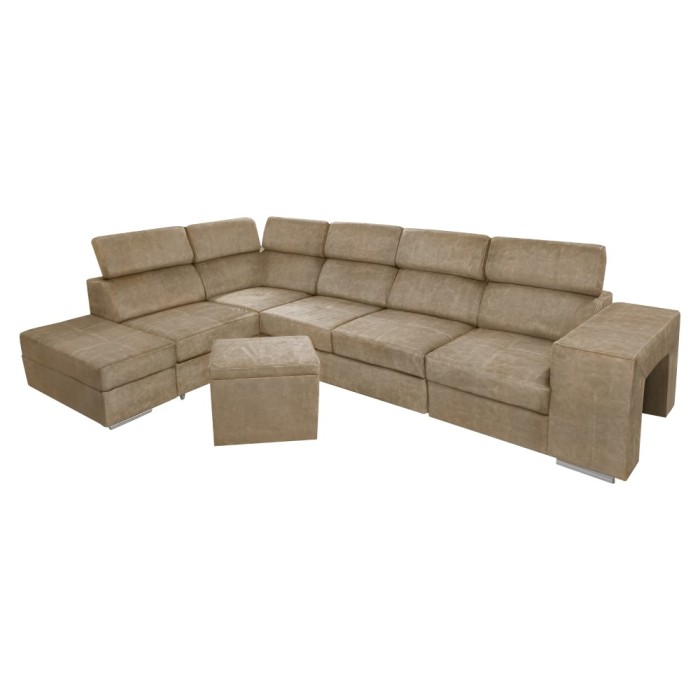 Set canapea extensibila pe colt, bej, pe st&acirc;nga, MALAGA