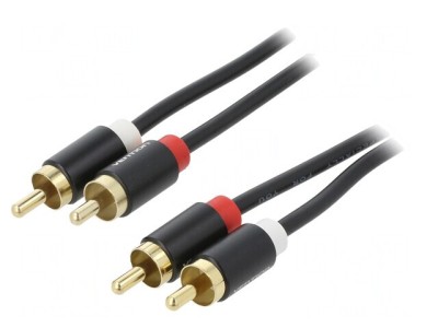 Cablu RCA Aurit Negru 1m x2 Mufe foto