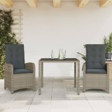 VidaXL Set mobilier de grădină cu perne, 3 piese, gri, poliratan