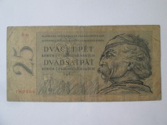 Rara! Cehoslovacia 25 Korun 1961,bancnota din imagini