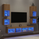 Unitati de perete TV cu LED-uri, 8 piese, stejar sonoma, lemn GartenMobel Dekor, vidaXL