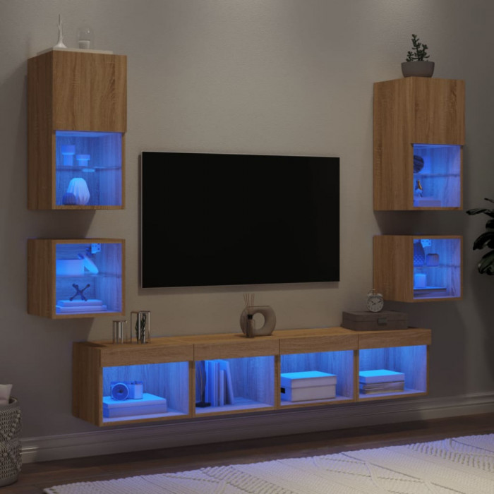 Unitati de perete TV cu LED-uri, 8 piese, stejar sonoma, lemn GartenMobel Dekor