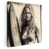 Tablou canvas femeie cu placa surf, sepia 1367 Tablou canvas pe panza CU RAMA 100x100 cm