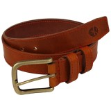 Curea piele naturala 40 mm, Styx, maro cognac, cusatura rosie, catarama solida