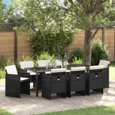 vidaXL Set de dining pentru grădină , 9 piese cu perne, Negru, Ratan, Poliester. foto