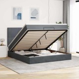 Pat Otoman vidaXL Gri &Icirc;nchis Catifea 160x200 cm cu Saltea, Tablie si Spatiu Depozitare
