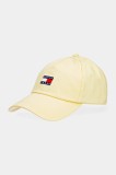 Tommy Jeans șapcă de baseball din bumbac culoarea bej, cu imprimeu, AW0AW16991