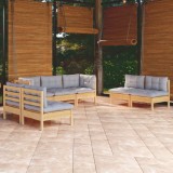 vidaXL Set mobilier grădină cu perne gri, 7 piese, lemn masiv pin