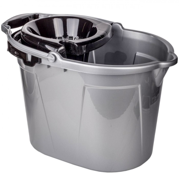 Găleată Mop cu Storcător și Roti, Capacitate 14L, Gri Argintiu, Plastic