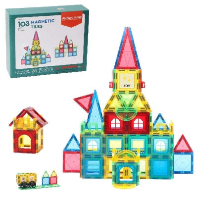 Set de Constructie Magnetic Tiles3D, jucarii educationale, Elemente Magnetice, variante de asamblare,103 piese foto
