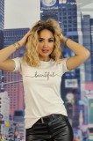 U833-221 Tricou casual cu imprimeu text &quot;beautiful&quot;