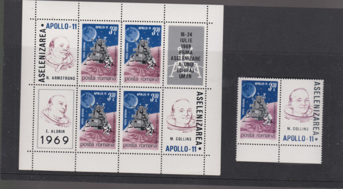 ROMANIA 1969 COSMOS IV - APOLLO 11-serie 1 val. + Bloc 4 val LP.704,704a MNH**