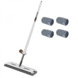 Mop pliabil cu 4 lavete din microfibra, sistem de uscare, rotativ 360&deg;, dimensiuni 137 x 45 x 11 cm, din plastic dur, alb/gri