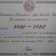 Diploma participare-mai 1980 Institutul Politehnic Facultatea Constructii Iași