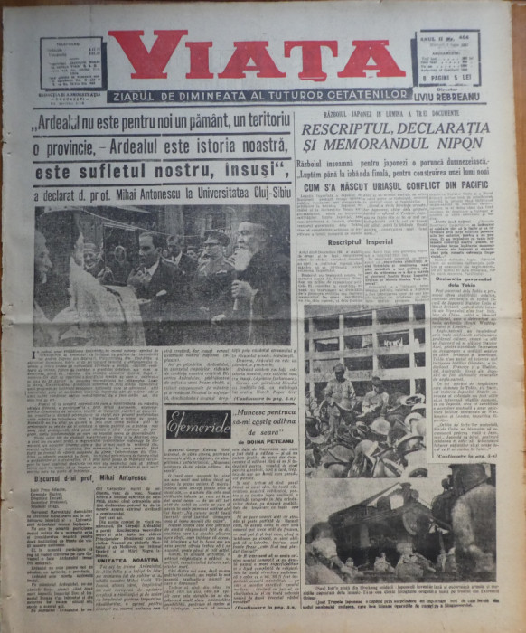 Viata, ziarul de dimineata; dir, : Rebreanu, 3 Iunie 1942, frontul din rasarit