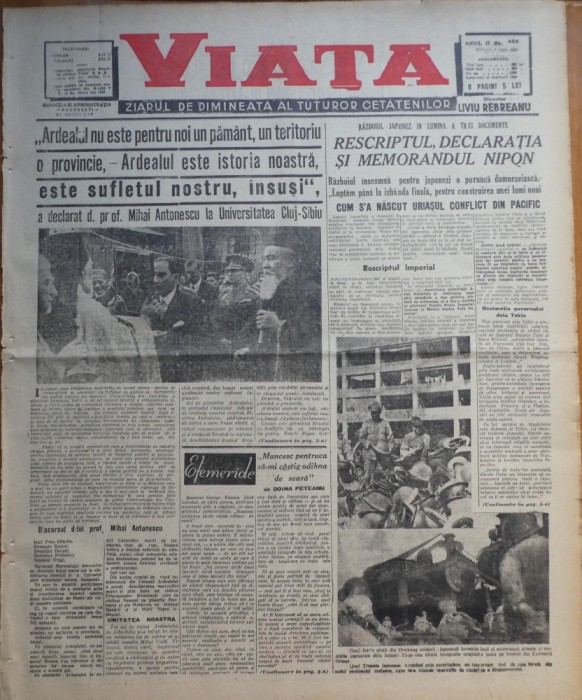 Viata, ziarul de dimineata; dir, : Rebreanu, 3 Iunie 1942, frontul din rasarit