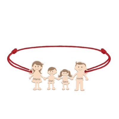 Family - Bratara personalizata snur cu pandantiv din argint placat cu aur roz membrii familiei - 4 membri foto