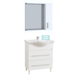 Set mobilier baie cu lavoar ceramic, GN1871, front MDF, un sertar, o usa, 65 cm, picioare cromate reglabile, manere cromate si oglinda cu dulap GN0201