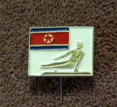Insigna (rara) Gimnastica - FEDERATIA de GIMNASTICA din COREEA de NORD foto