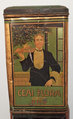 Cutie metalica de ceai Flora, Fabrica Grierul Galati// perioada interbelica foto