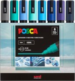 Set Markere Posca 5M Innovium&trade;, 8 Culori Tonuri De Albastru si Verde, Varf Mediu 1.8-2.5 mm, Cerneala Pe Baza de Apa, Opaca si Permanenta