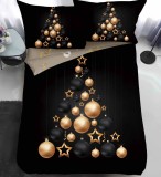 Cumpara ieftin Lenjerie Pat De Craciun O Persoana Șampania Cr081, Bumbac, 4 Piese, Cu Elastic, Imprimeu, Negru
