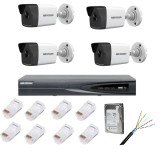 Kit supraveghere complet cu 4 camere IP, 4MP, lentila 2.8mm, IR 30m, NVR 4 canale IP rezolutie 4k, accesorii SafetyGuard Surveillance, HIKVISION