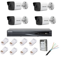 Kit supraveghere complet cu 4 camere IP, 4MP, lentila 2.8mm, IR 30m, NVR 4 canale IP rezolutie 4k, accesorii SafetyGuard Surveillance