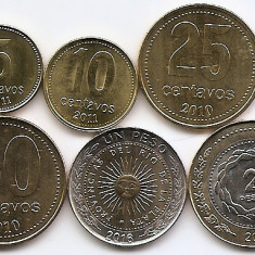 Argentina Set 6 - 5, 10, 25, 50 Centavos, 1, 2 Peso 2009/16 - B11, UNC !!!