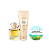 Cumpara ieftin Set complet pentru Ea TTA Today (apa de parfum, lotiune de corp), insotit de insigna Dactylion cu mesaj motivational