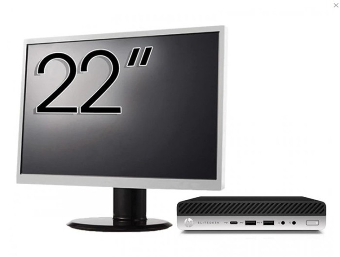 Pachet Calculator Refurbished HP EliteDesk 800 G3 Mini PC, Intel Core i7-7700T 2.90 - 3.80GHz, 8GB DDR4, 256GB SSD, Wi-Fi + Monitor 22 Inch + Windows