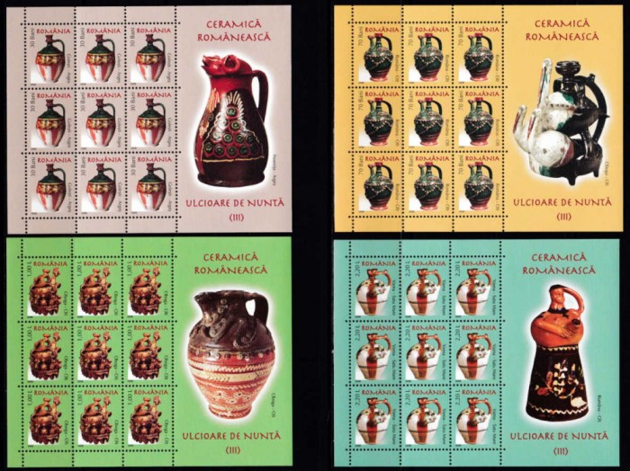✅RO 2006 ,LP 1729a ,&quot;Ceramica romaneasca/ Ulcioare de nunta (III)&quot; - minicoli de 9 marci + manseta ,MNH