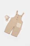 Salopeta BabyCosy Apricot 100% Bumbac cu Bretele, Buzunar - Marime 12-18 Luni