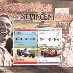 St. VINCENT , masini, MASINI DE CURSE FERRARI, formula 1, PILOTI, BLOC MNH