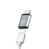 Adaptor conversie Lightning la USB Type-C, Salestore.ro&reg; 2.7 cm, compatibil cu Apple, Samsung, Huawei, Xiaomi, Carcasa din Aluminiu, Gri