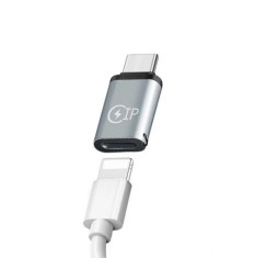 Adaptor conversie Lightning la USB Type-C, Salestore.ro&reg; 2.7 cm, compatibil cu Apple, Samsung, Huawei, Xiaomi, Carcasa din Aluminiu, Gri