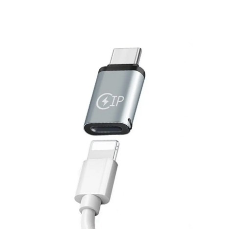 Adaptor conversie Lightning la USB Type-C, Salestore.ro&reg; 2.7 cm, compatibil cu Apple, Samsung, Huawei, Xiaomi, Carcasa din Aluminiu, Gri