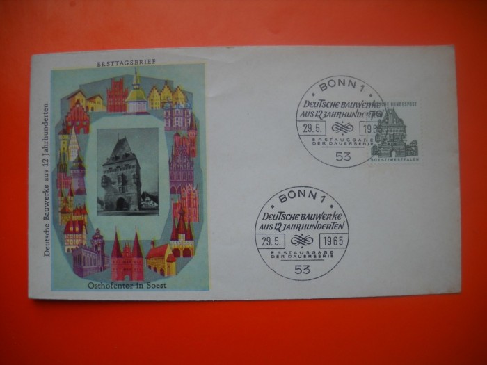 HOPCT PLIC S FDC NR 705 EDIFICII ISTORICE -BONN 1965 GERMANIA -NECIRCULAT