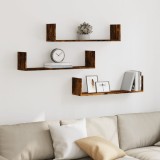 VidaXL Rafturi perete 3 buc. stejar fumuriu 80x18x18 cm lemn prelucrat