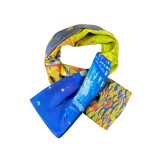 Esarfa patrata NSR dama, albastru cosmic/galben, 70x70 cm