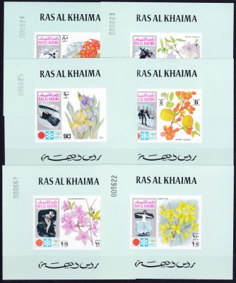 DB1 JO Sapporo Olimpiada 1972 Flori Ras al Khaima 6 SS de Lux MNH foto