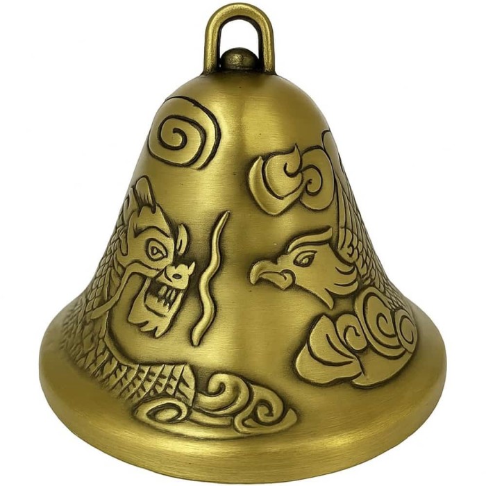 Clopotei cu Phoenix si Dragon, obiect feng shui pentru dragoste, 6 cm auriu